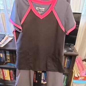 Grey's Anatomy Women's Scrub Set in Dark Gray and Pink